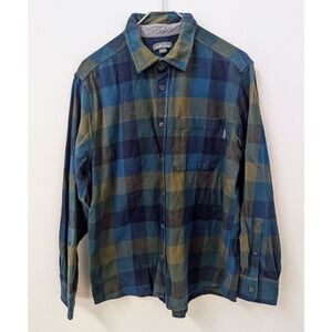 Mens Eddie Bauer Flannel Plaid Shirt Size Large Blue Green